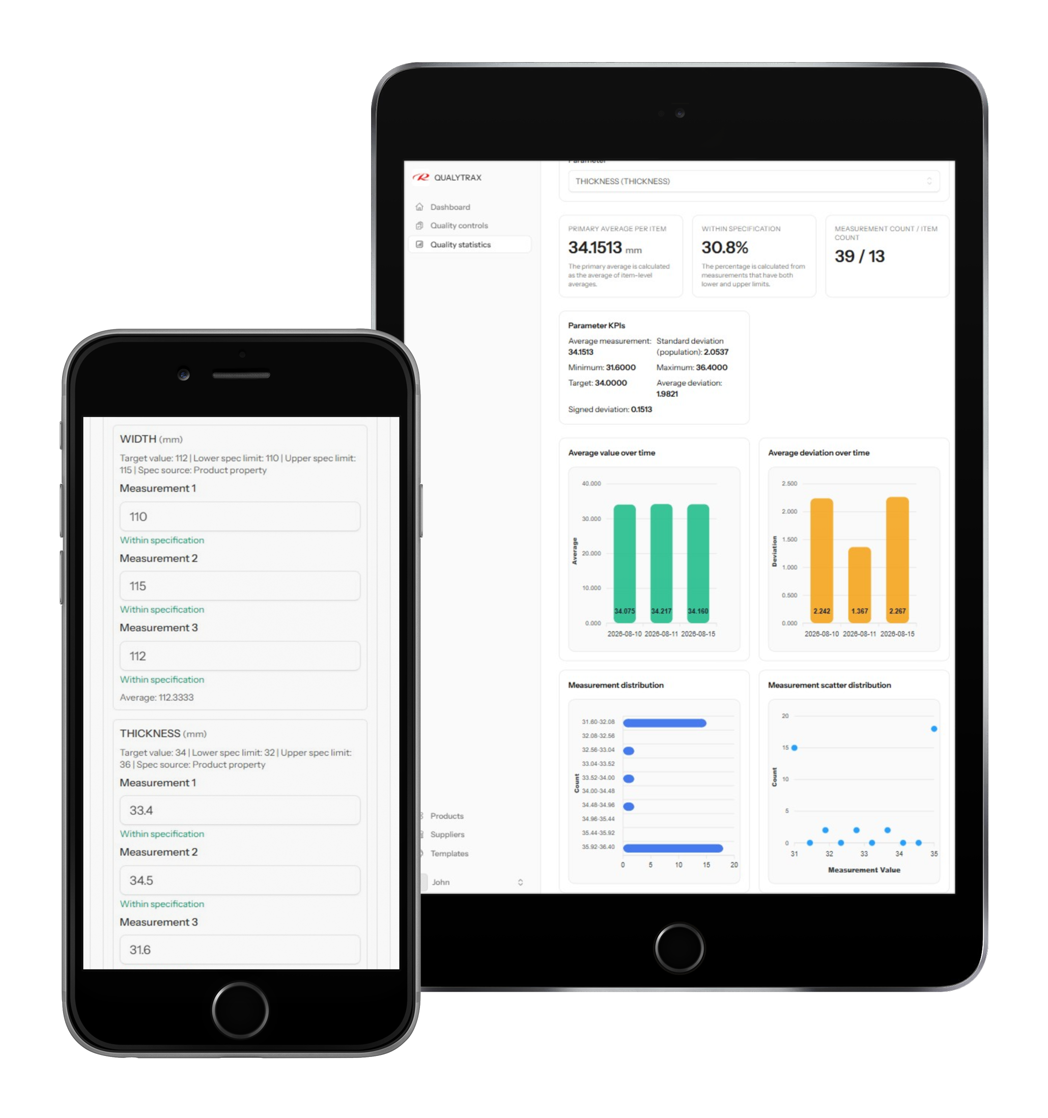 Quality inspection software dashboard on tablet and phone